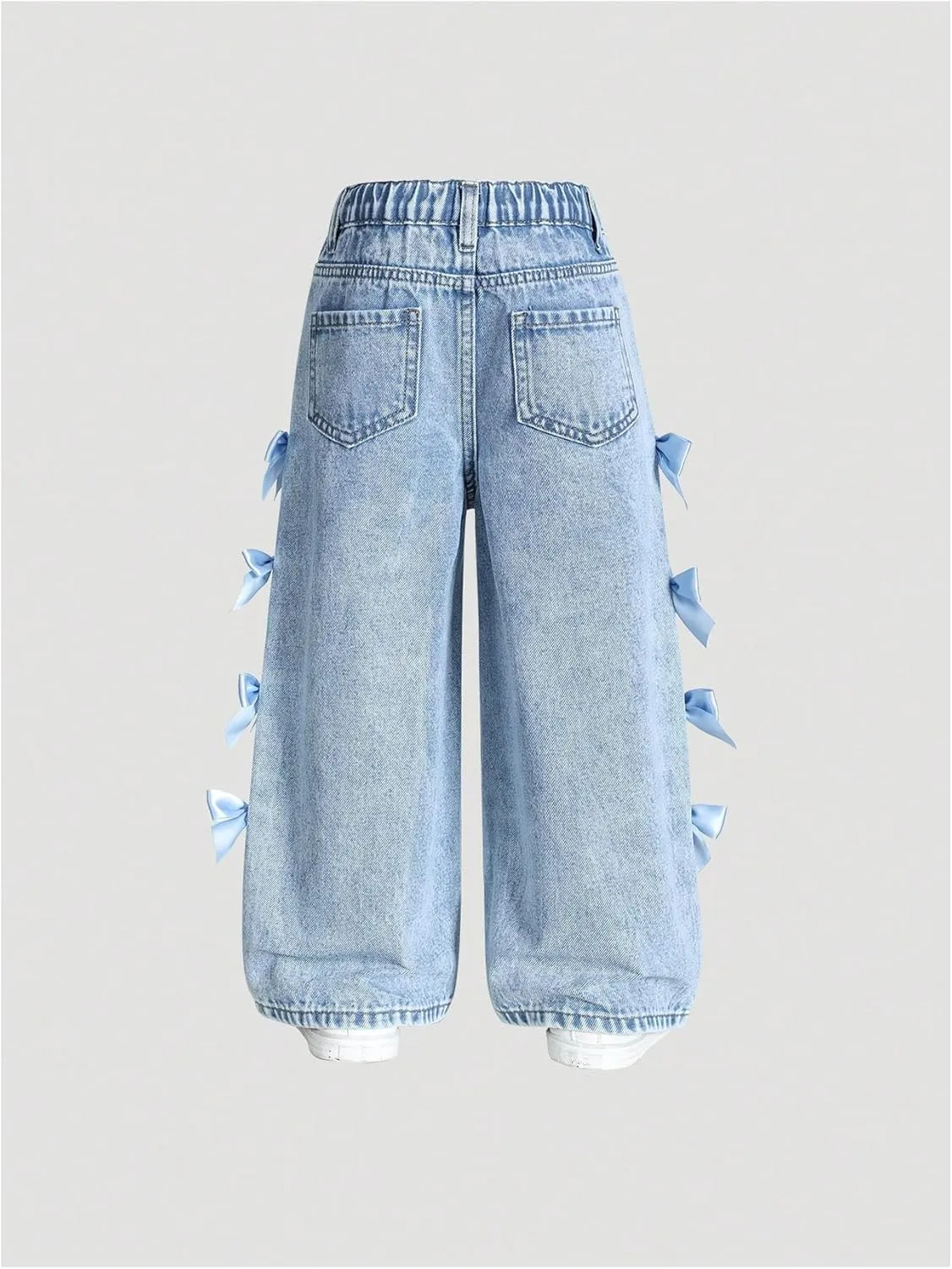 WDIRARA Toddler Girl's Y2k Bow Jeans Elastic High Waisted Wide Leg Denim Pants
