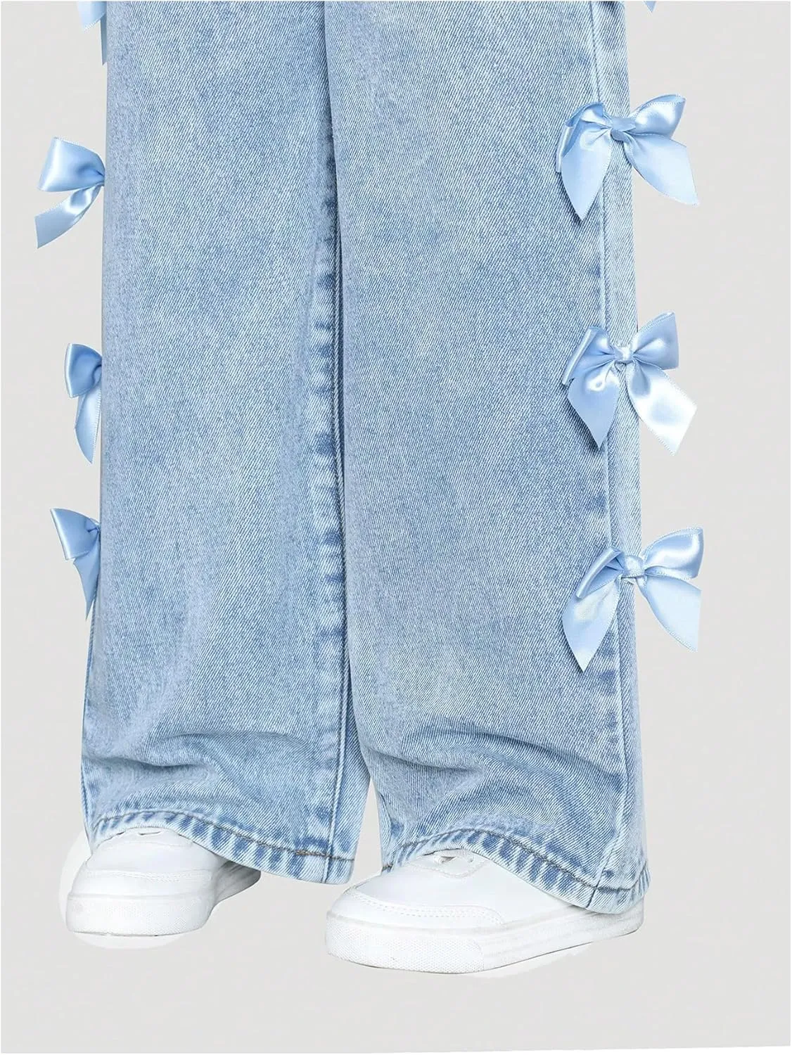 WDIRARA Toddler Girl's Y2k Bow Jeans Elastic High Waisted Wide Leg Denim Pants