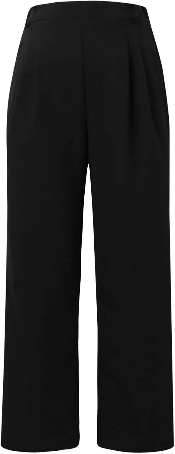 Wide Leg Pants for Women Waffle Knit Casual Palazzo Elastic High Waist Pants Baggy Flowy Dress Trousers with Pockets