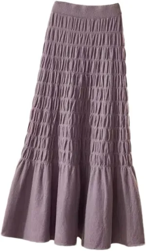 Winter Pleated Knitted Women Office Long Skirt Autumn Thickening Sweater A-Line Large Swing Midi Skirt