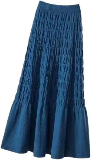 Winter Pleated Knitted Women Office Long Skirt Autumn Thickening Sweater A-Line Large Swing Midi Skirt