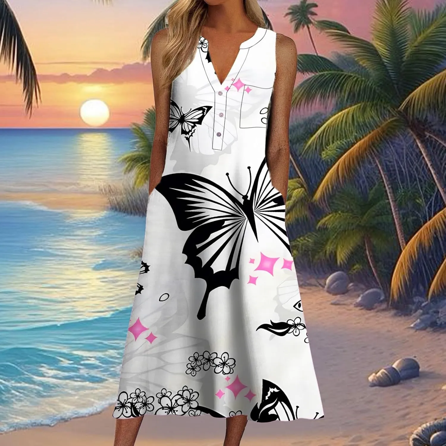 Women Casual Loose Long Dress Sleeveless Split Maxi Dresses Summer Beach Summer Casual Dresses for Women Knee