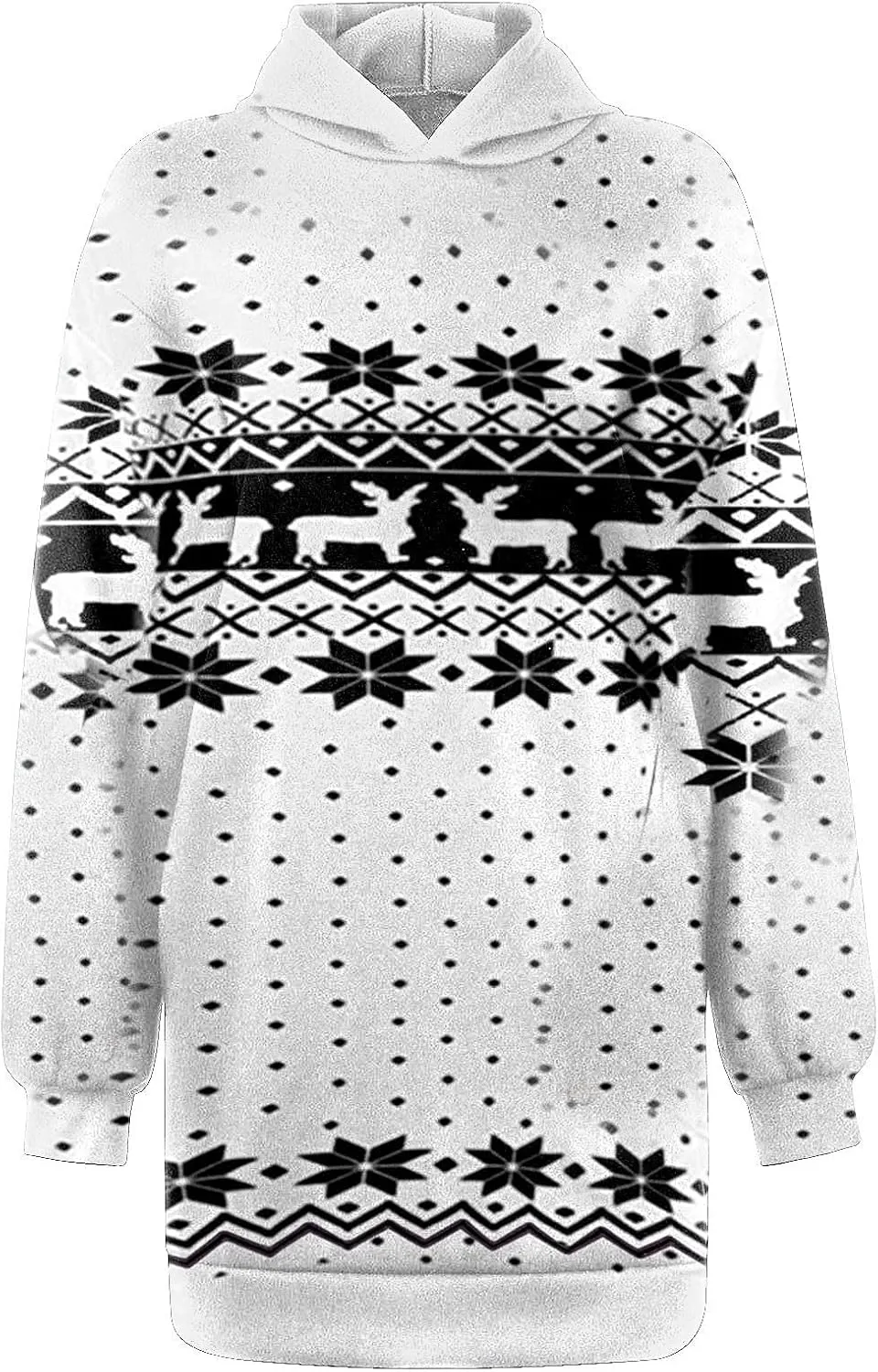 Women Christmas Hooded Sweatershirts Fall Long Sleeve Comfort Warm Oversized Hoodies Pullover Jumper Dress with Pockets