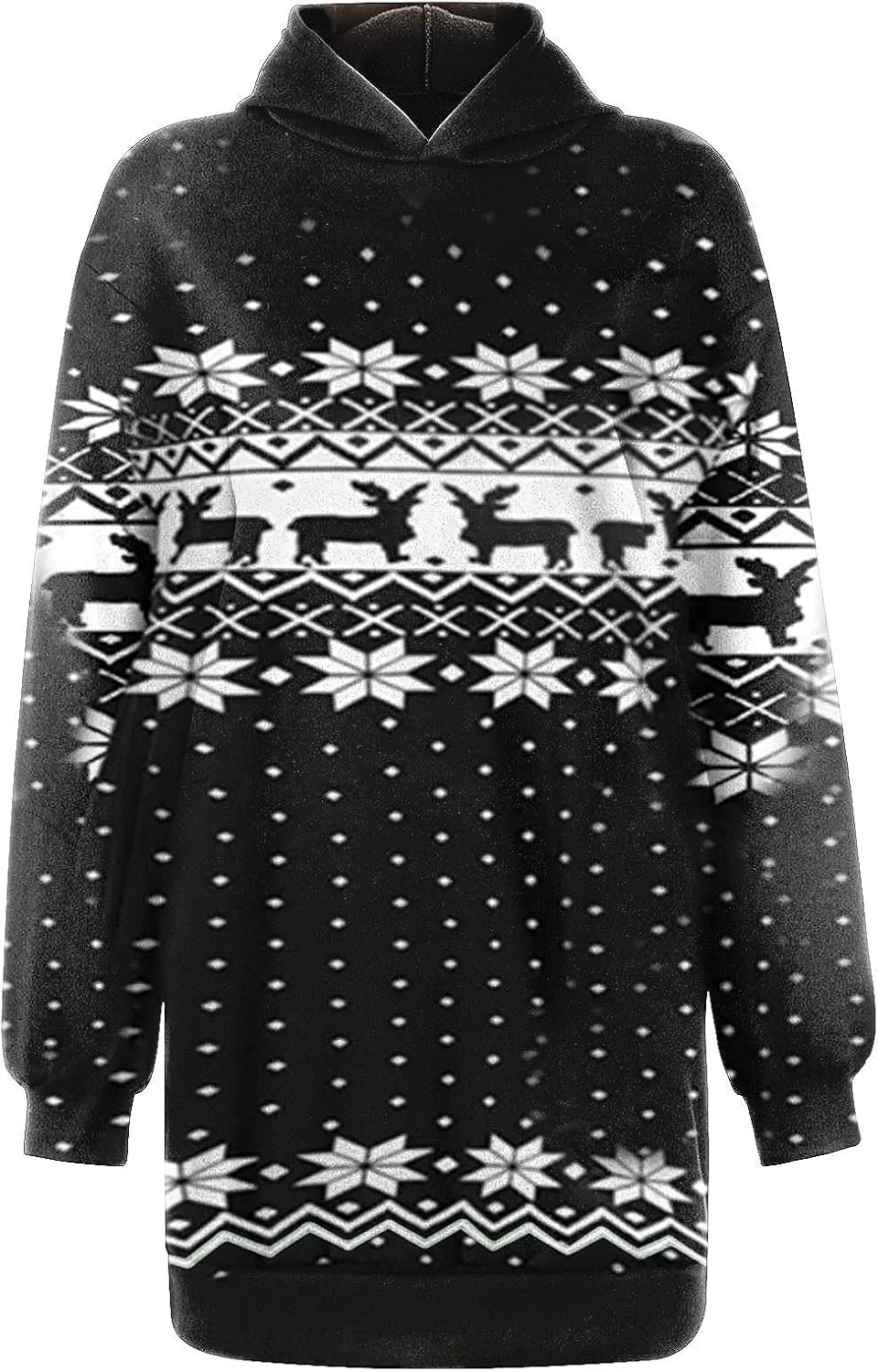 Women Christmas Hooded Sweatershirts Fall Long Sleeve Comfort Warm Oversized Hoodies Pullover Jumper Dress with Pockets