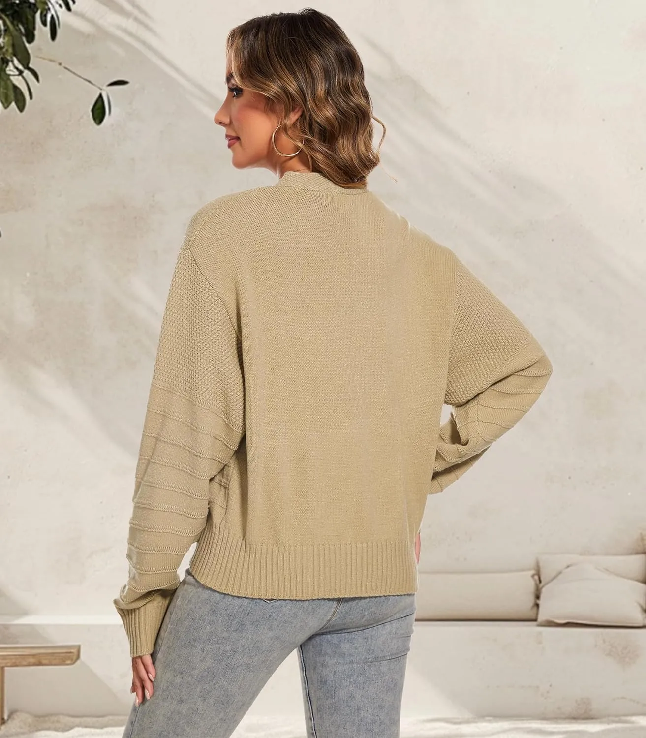 Women Fall Long Sleeve V Neck Cardigan Button Down Lightweight Cropped Cardigan Sweater Jackets