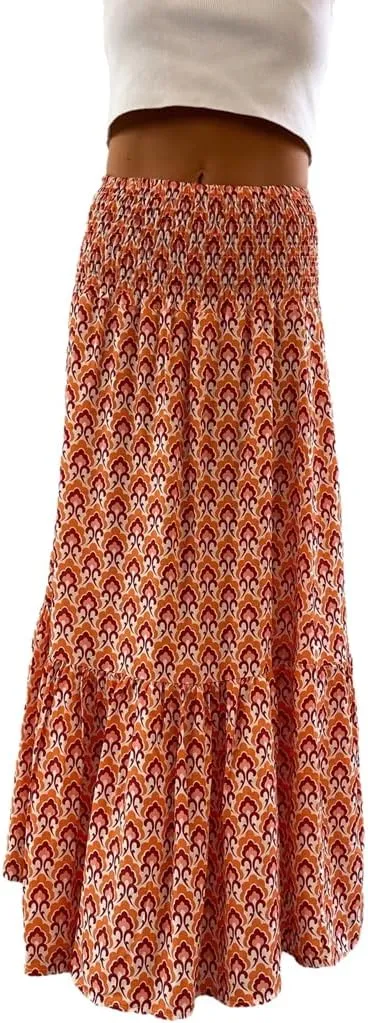 Women Flowy Boho Maxi Skirt Print Pleated Aline Long Summer Sexy Skirt