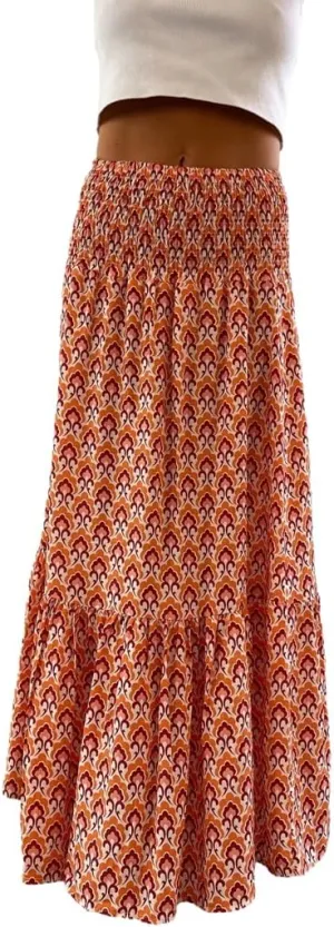 Women Flowy Boho Maxi Skirt Print Pleated Aline Long Summer Sexy Skirt