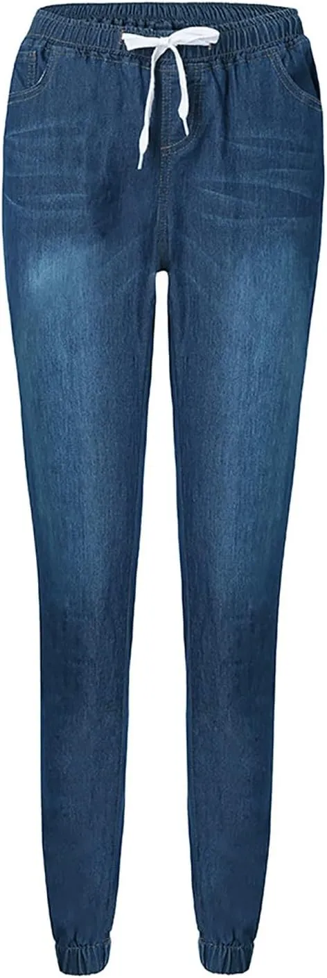 Women High Waisted Skinny Stretchy Denim Pants Summer Drawstring Curvy Jeggings Casual Slim Fit Ladies Jeans