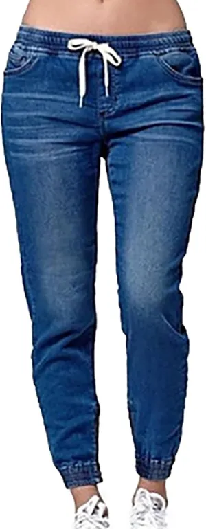 Women High Waisted Skinny Stretchy Denim Pants Summer Drawstring Curvy Jeggings Casual Slim Fit Ladies Jeans
