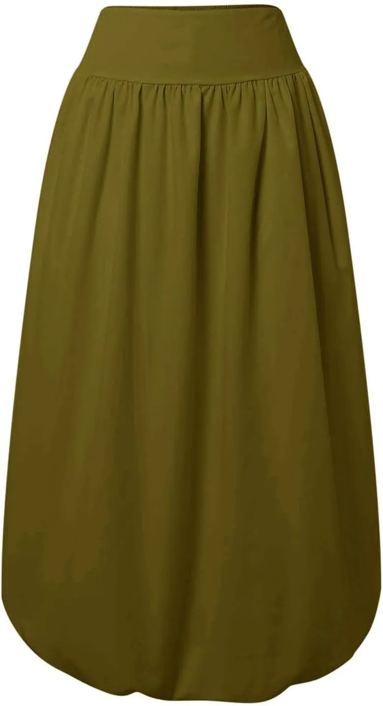 Women Maxi Bubble Skirt Elastic Waist Aline Long Puff Skirt Ruffle Hem Balloon Skirts Swim Skirt