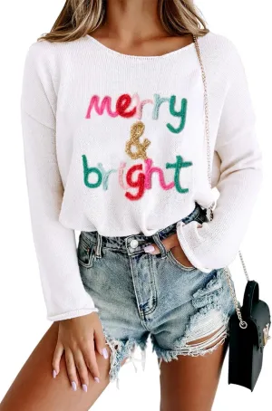 Women Merry Christmas Sweater Long Sleeve Xmas Knitted Top Funny Holiday Graphic Pullover Tops 2024 Trendy