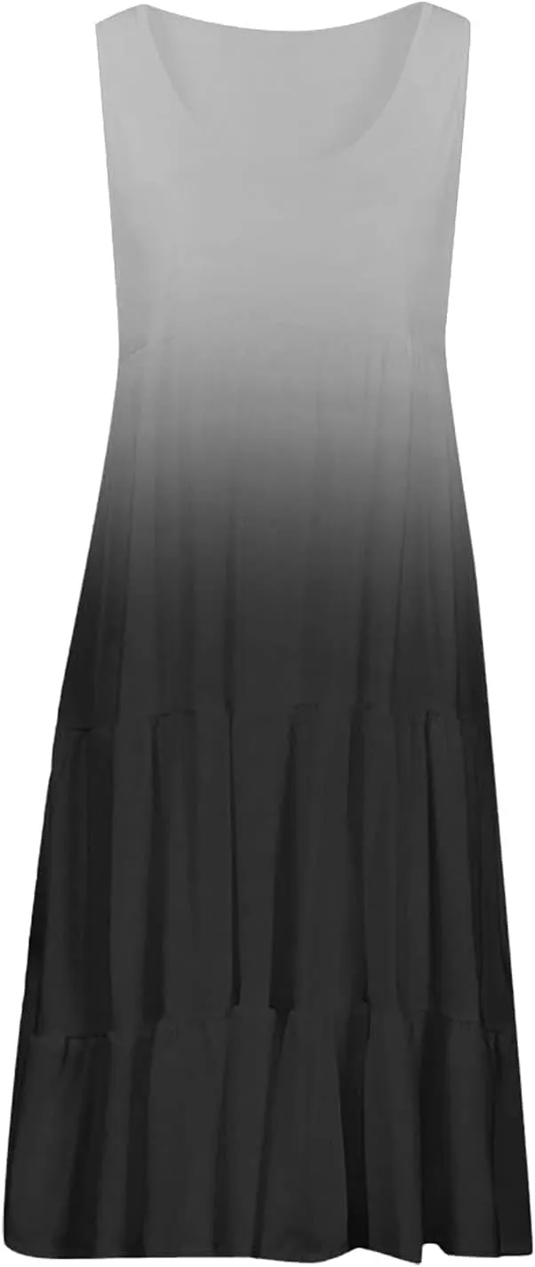 Women Plus Size Sundresses Fashion Holiday Vacation Mini Dress Summer Solid Sleeveless Party Beach Dress