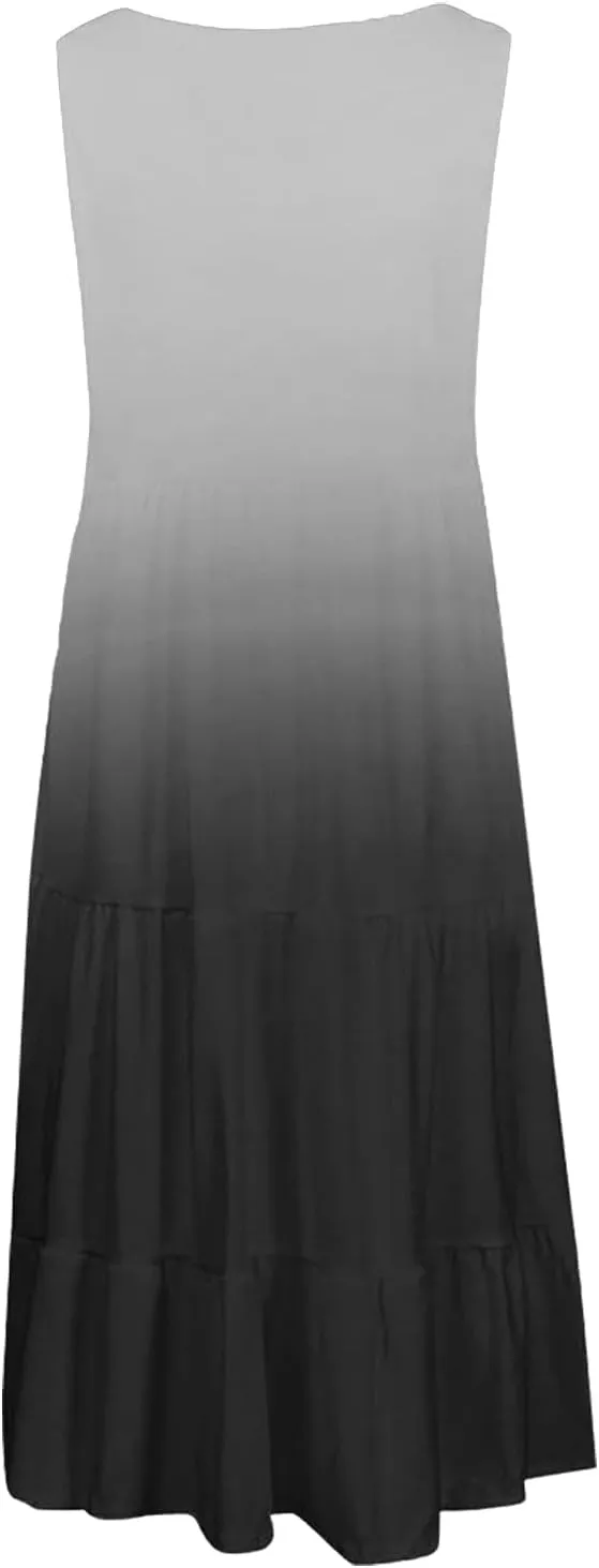 Women Plus Size Sundresses Fashion Holiday Vacation Mini Dress Summer Solid Sleeveless Party Beach Dress