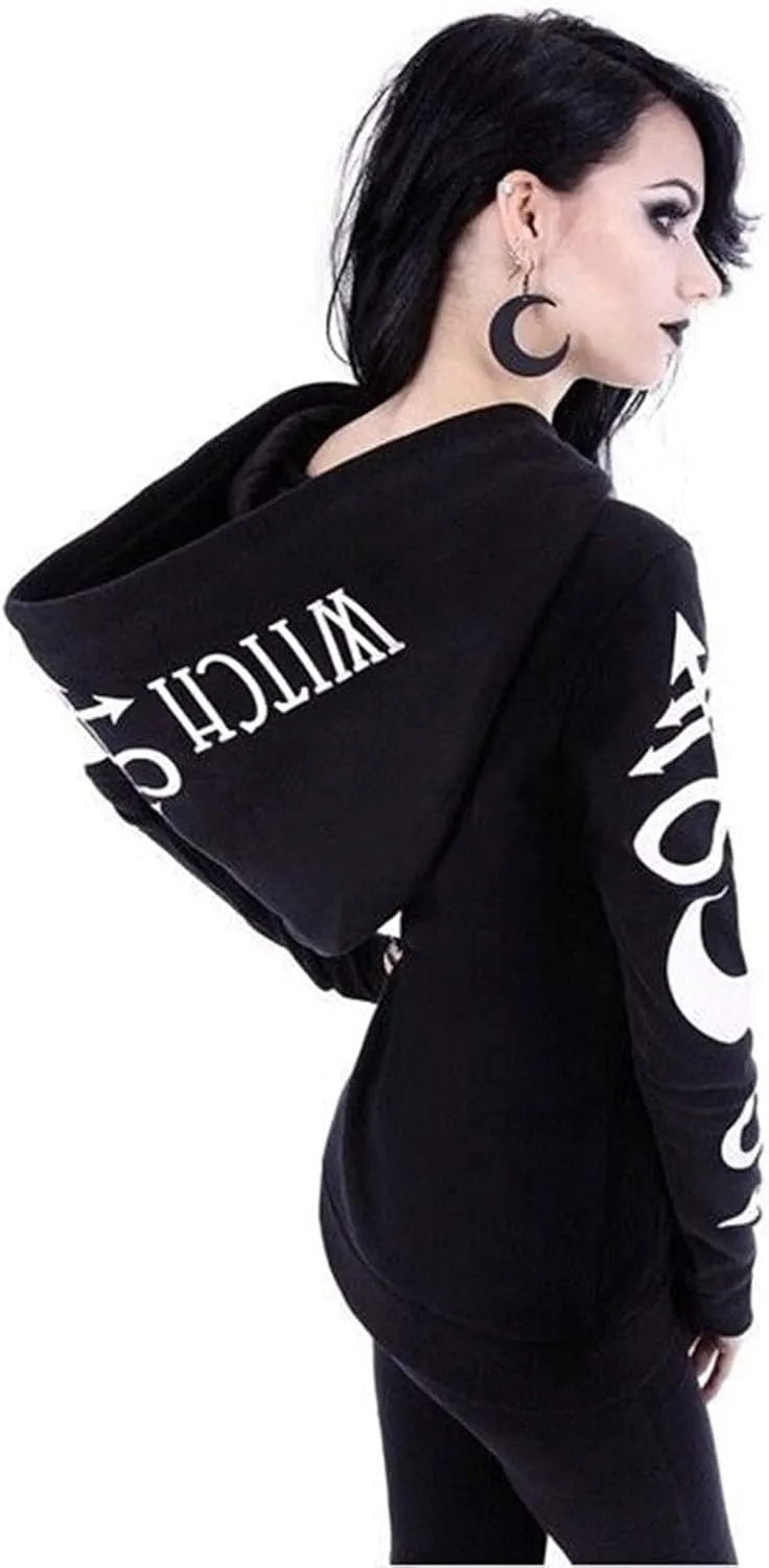Women Punk Gothic Sweatshirt Witchcraft Moon Long Hoodie Oversized Long Sleeve Zip Up Hoodie