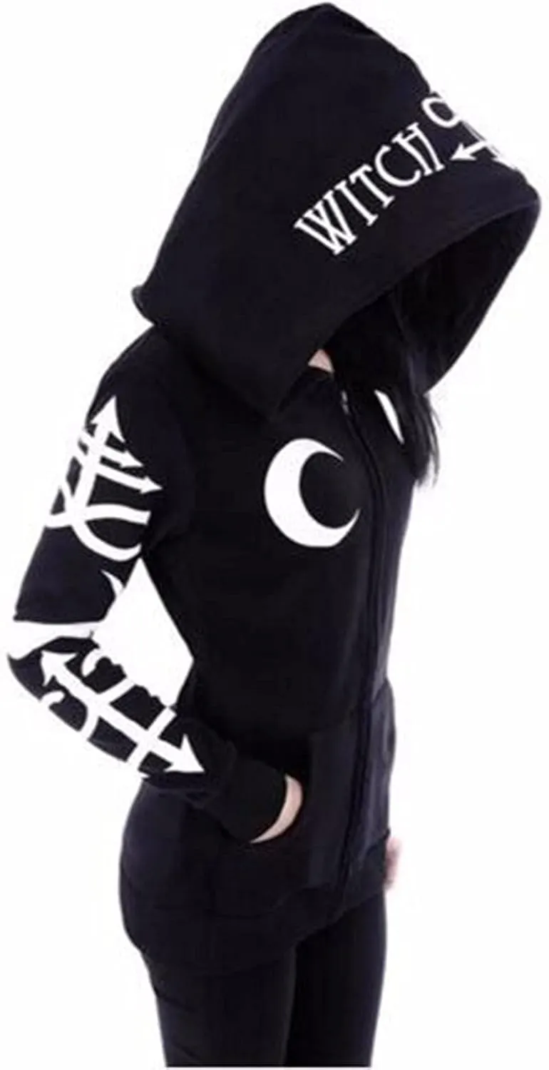 Women Punk Gothic Sweatshirt Witchcraft Moon Long Hoodie Oversized Long Sleeve Zip Up Hoodie