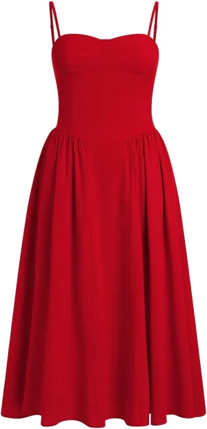 Women Spaghetti Strap Dress Sleeveless Low Cut Bustier Long Dress with Pockets Women's Y2k Summer Boho Maxi Dress
