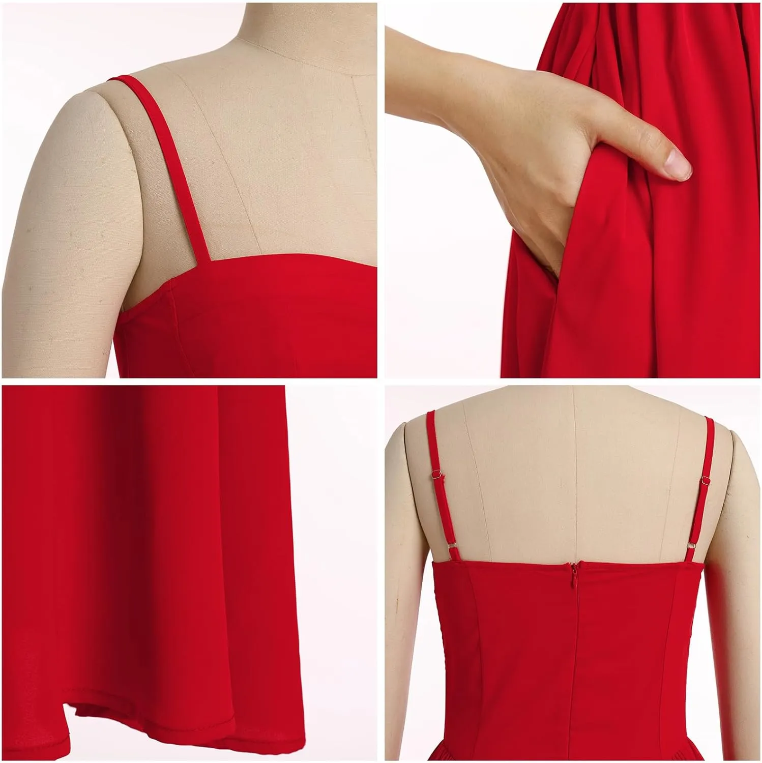 Women Spaghetti Strap Dress Sleeveless Low Cut Bustier Long Dress with Pockets Women's Y2k Summer Boho Maxi Dress