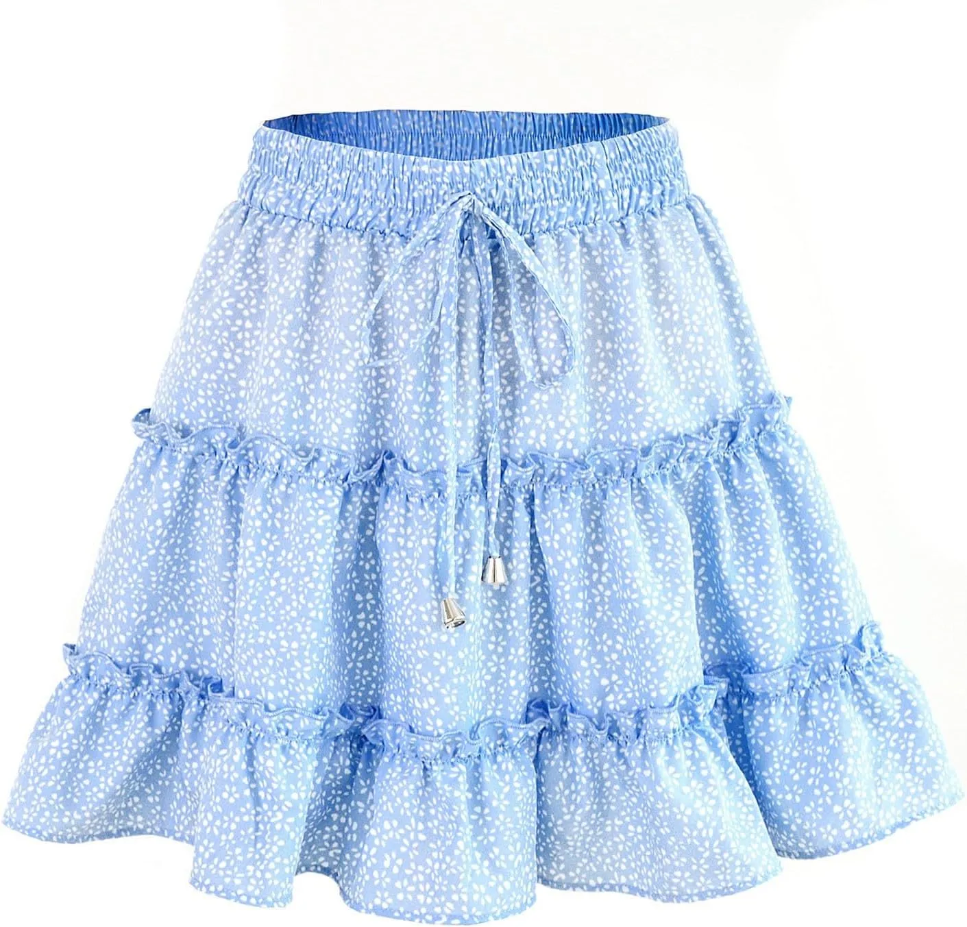 Women Summer Cute High Waist Ruffle Skirt Floral Print Swing Beach Mini Skirt Tennis Skirts for Girls