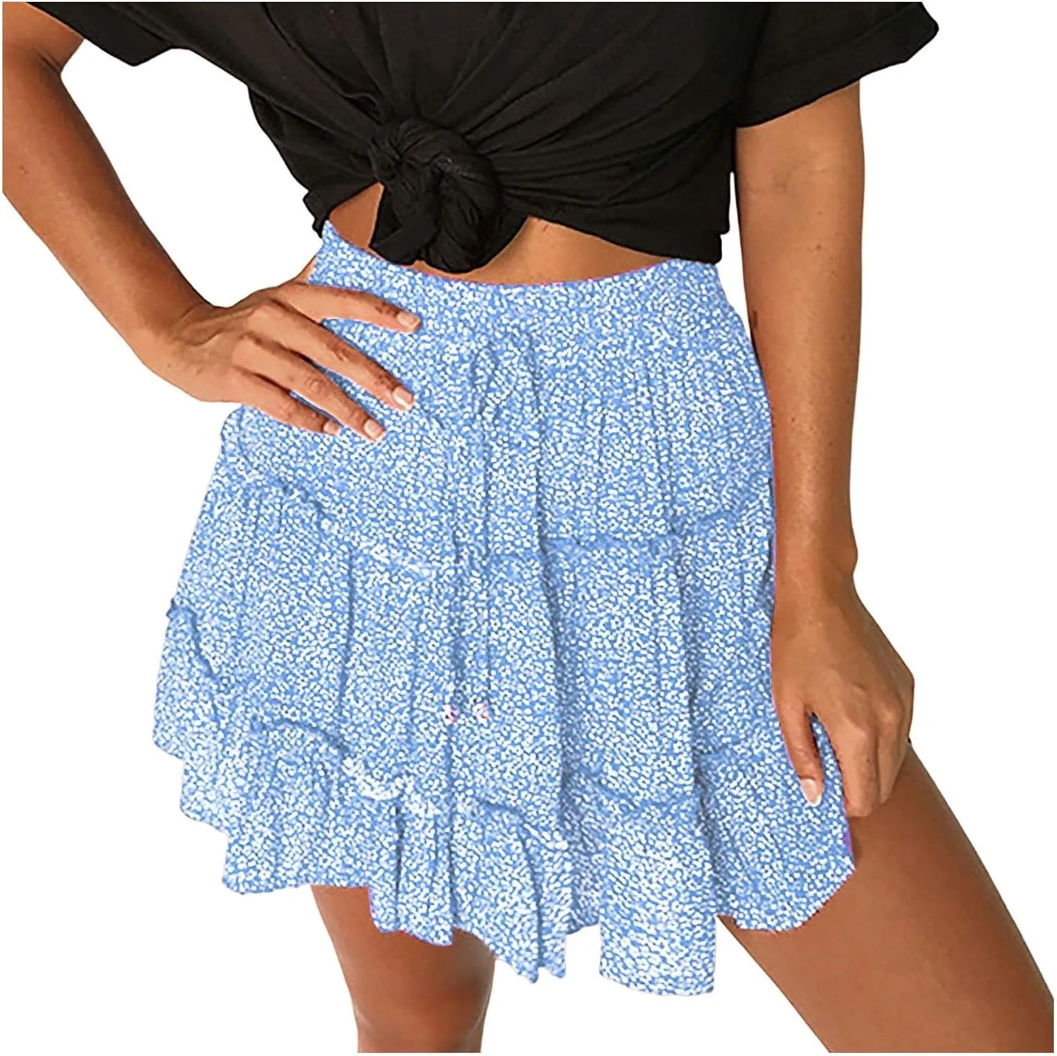 Women Summer Cute High Waist Ruffle Skirt Floral Print Swing Beach Mini Skirt Tennis Skirts for Girls