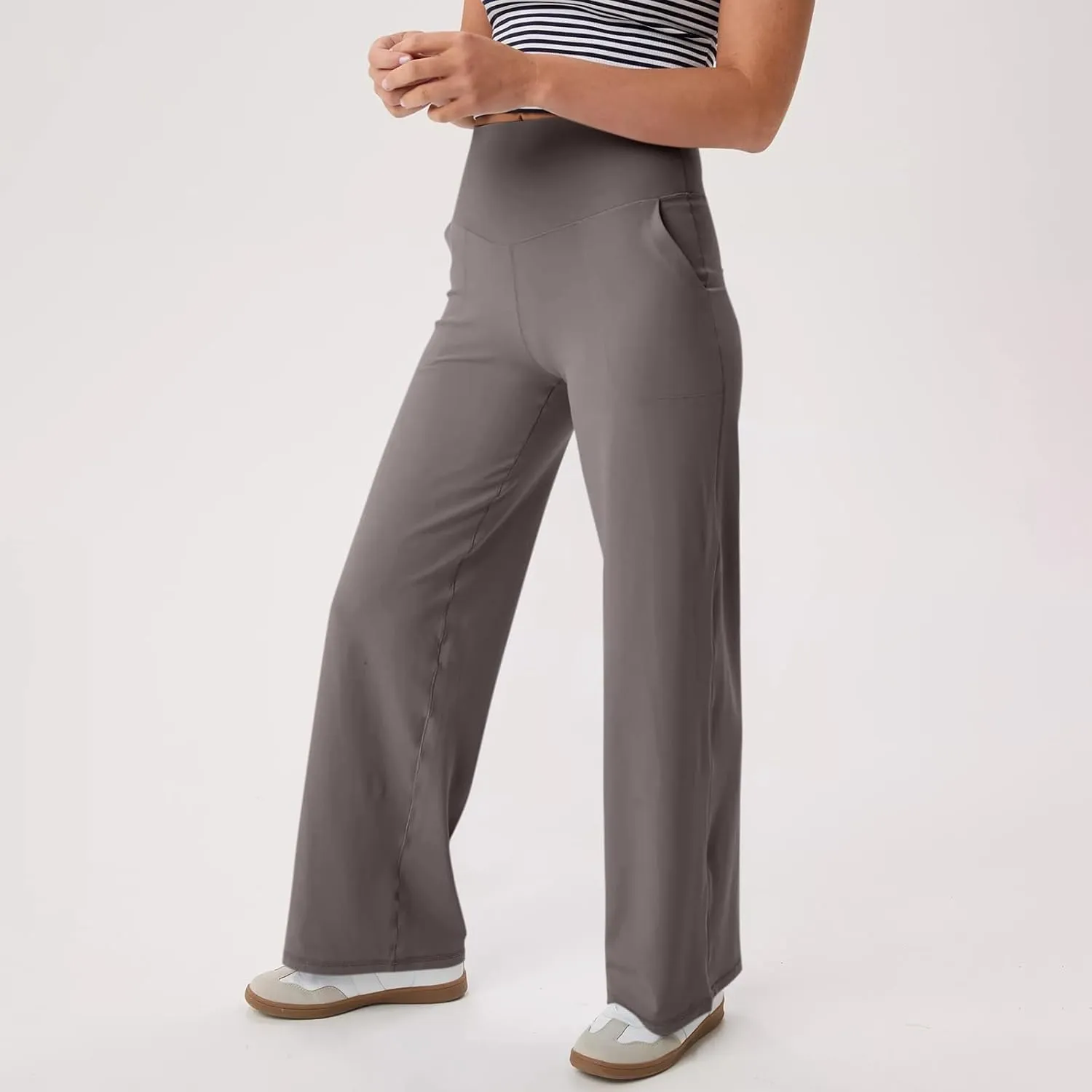 Women Wide Leg Yoga Pants with Pockets Stretch Straight Leg Dress Pant Tummy Summer Pants for Women Casual