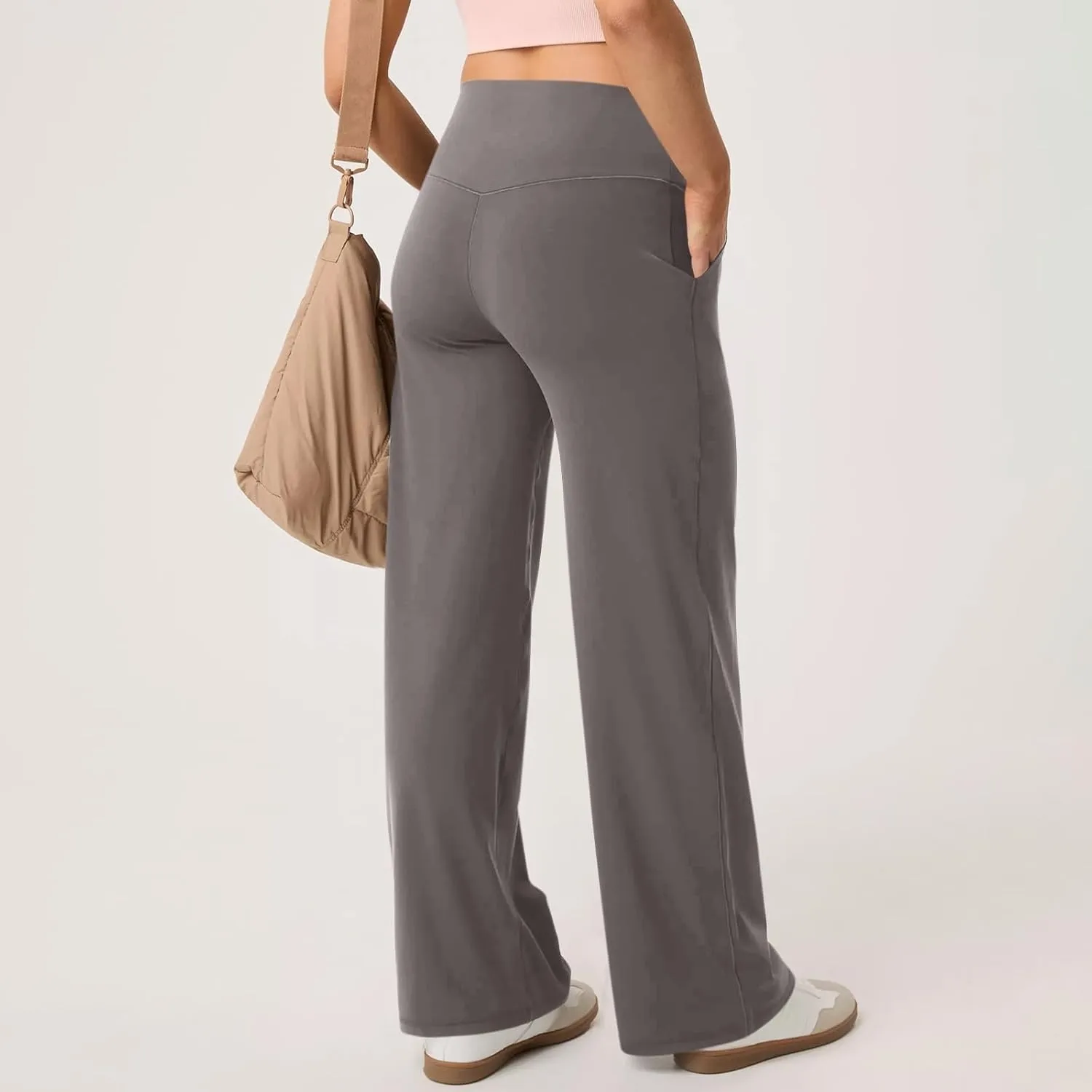 Women Wide Leg Yoga Pants with Pockets Stretch Straight Leg Dress Pant Tummy Summer Pants for Women Casual