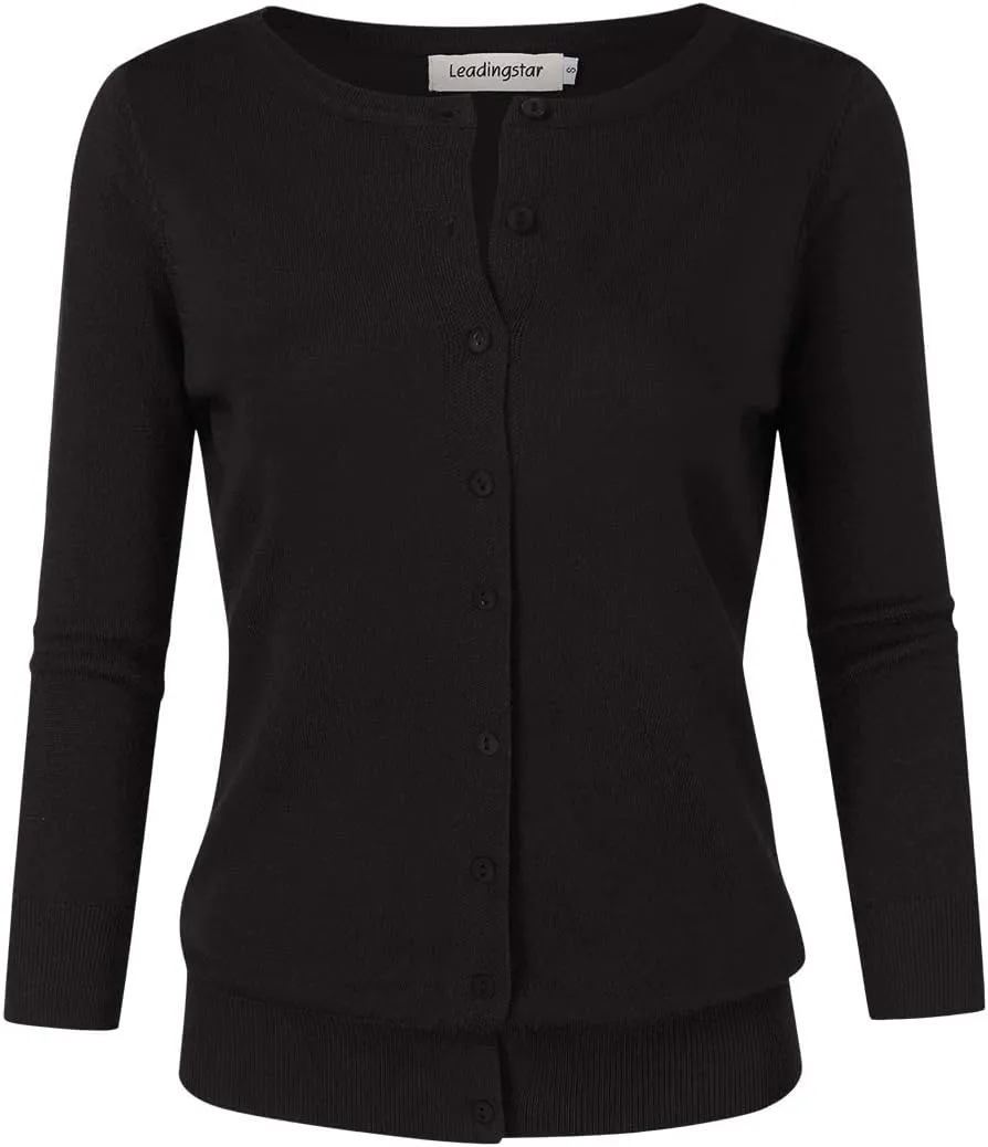 Women's 3/4 Sleeve Button Down Sweater Cardigan