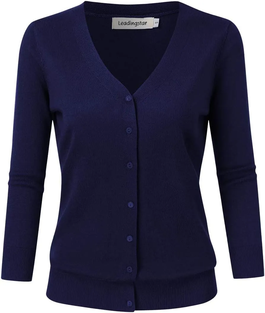 Women's 3/4 Sleeve Button Down Sweater Cardigan