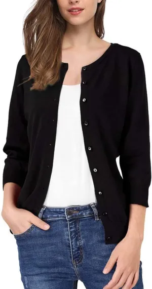 Women's 3/4 Sleeve Button Down Sweater Cardigan