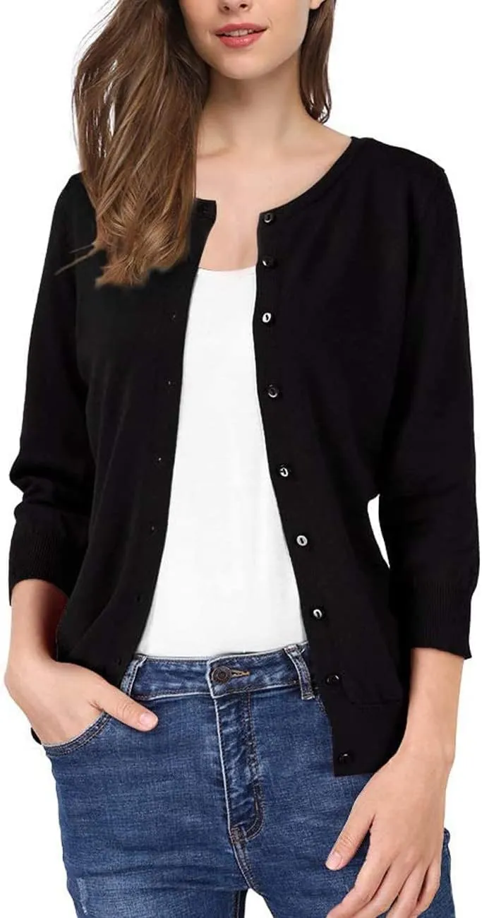 Women's 3/4 Sleeve Button Down Sweater Cardigan