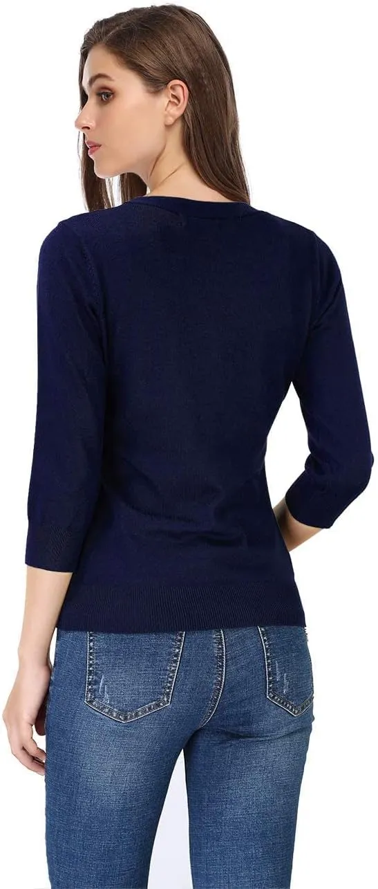 Women's 3/4 Sleeve Button Down Sweater Cardigan