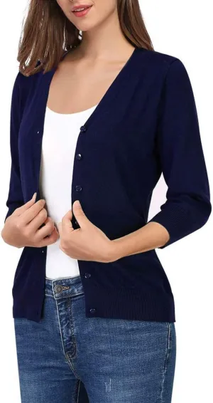 Women's 3/4 Sleeve Button Down Sweater Cardigan