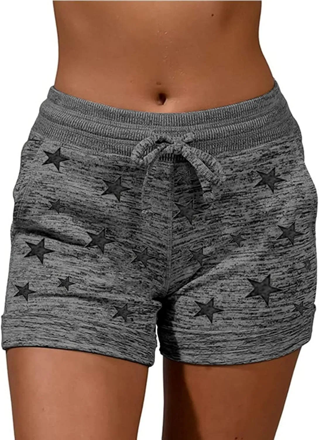 Womens Beach Sport Short Summer Trendy Elastic Slim Drawstring Star Print Short Pants Sport Casual Yoga Short Trouser