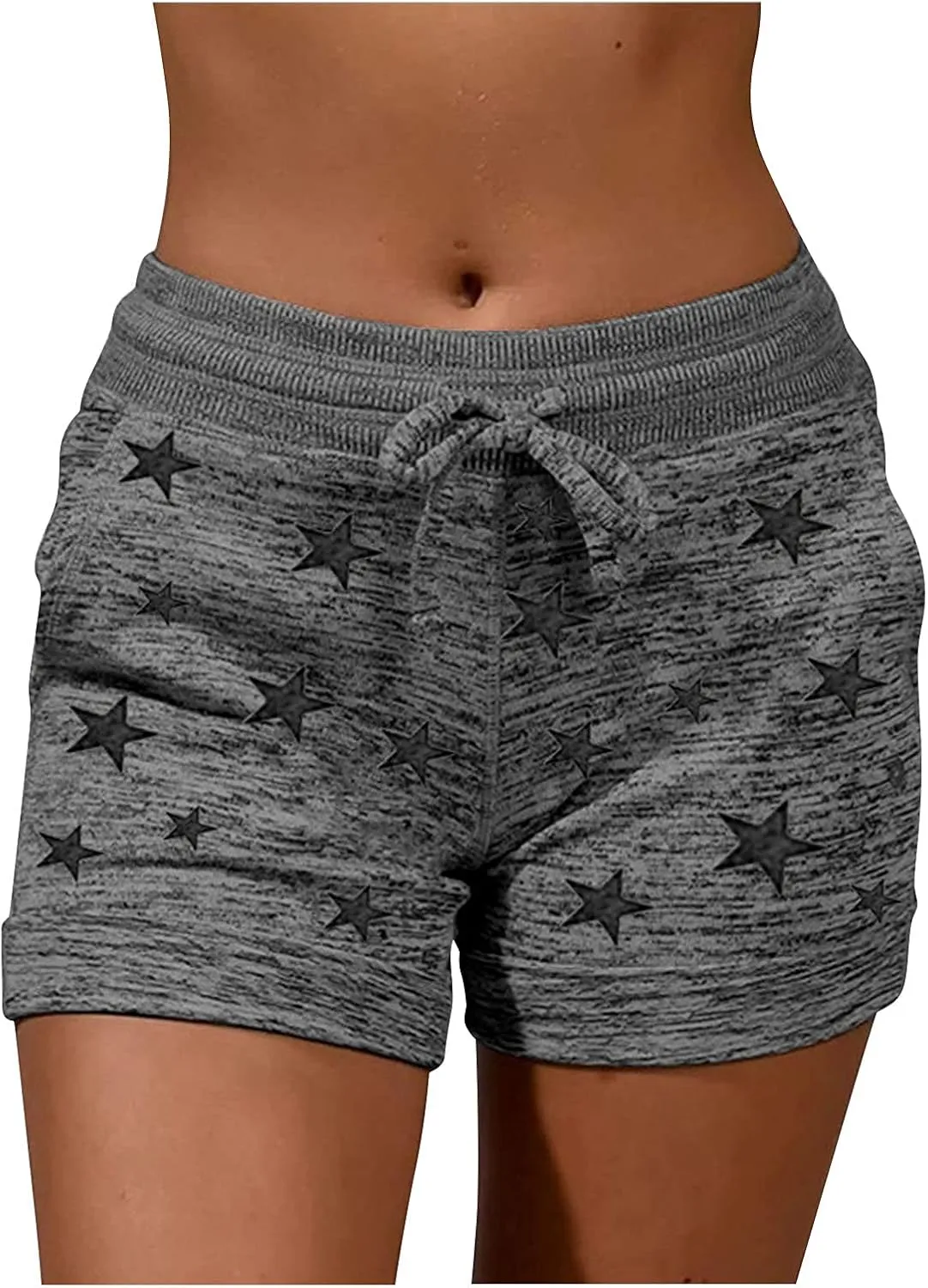 Womens Beach Sport Short Summer Trendy Elastic Slim Drawstring Star Print Short Pants Sport Casual Yoga Short Trouser