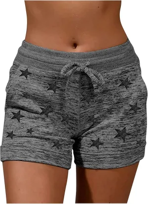 Womens Beach Sport Short Summer Trendy Elastic Slim Drawstring Star Print Short Pants Sport Casual Yoga Short Trouser