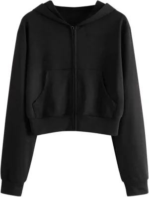 Women's Casual Drawstring Zip Up Hoodies Cute Workout Long Sleeve Crop Tops Trendy Lightweight Pockets Sweatshirts