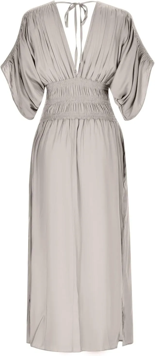 Women's Casual Maxi Dresses Ruffle Sleeve Smocked Dress High Waisted Plus Size Long Dresses Split Flowy Sundress