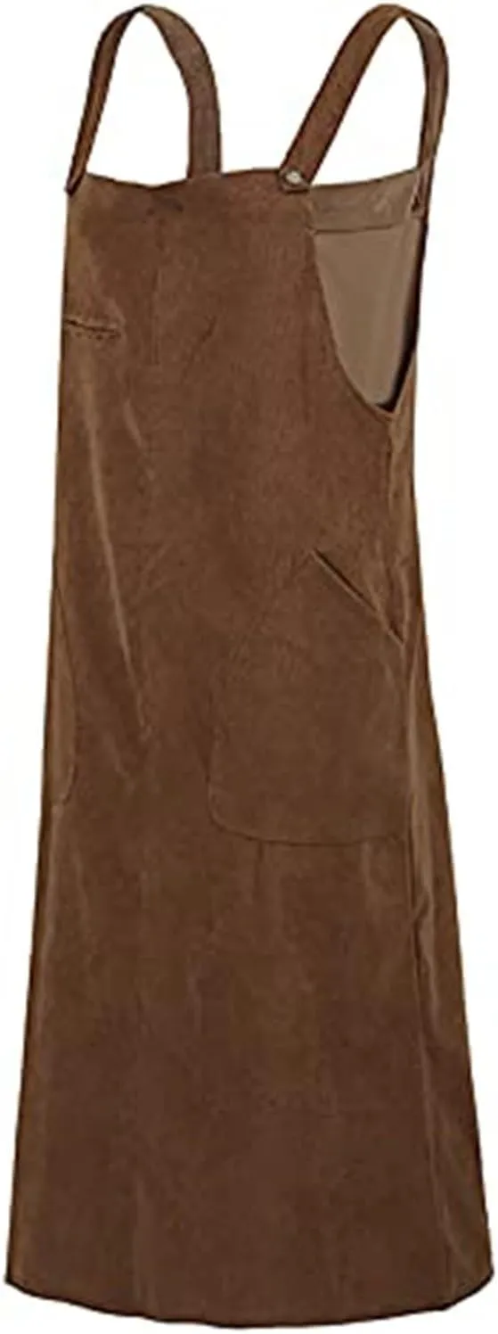 Women's Cocktail Dress Plus Size Solid Pocket Corduroy Strap Dress Loose Maxi Dresses, M-2XL