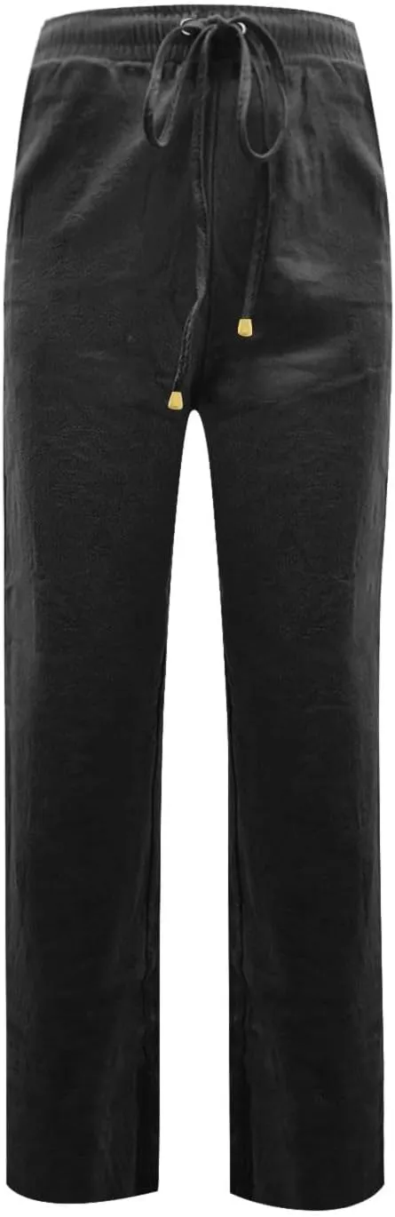 Women's Cotton Linen Pants,Spring Summer Casual Loose Lightweight Flowy Beach Pants with Pockets