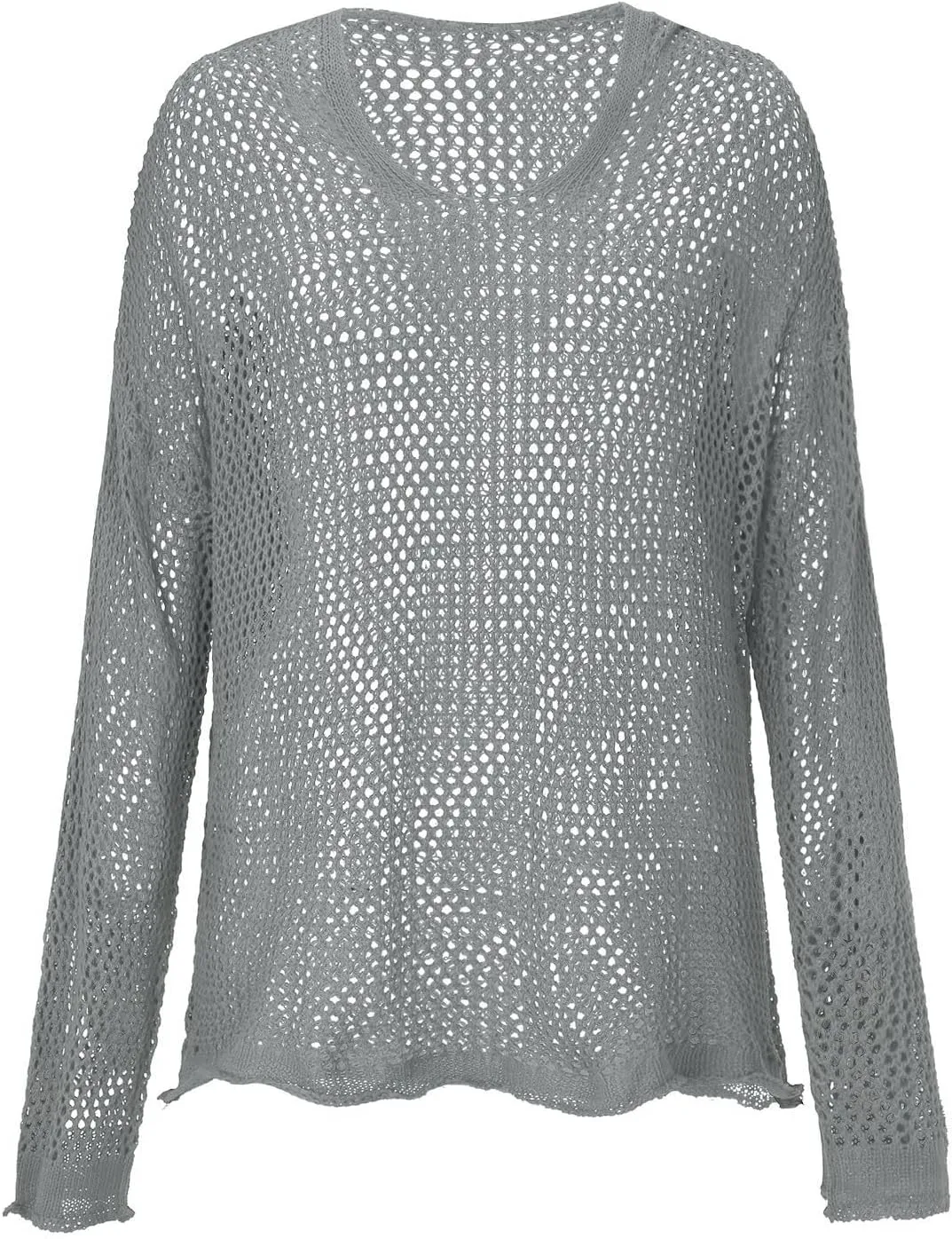 Womens Crochet Hoodie Sweater Top Loose Hooded Long Sleeve Shirt Spring Summer Beach Cover Up Hollow Knit Bathing Suit