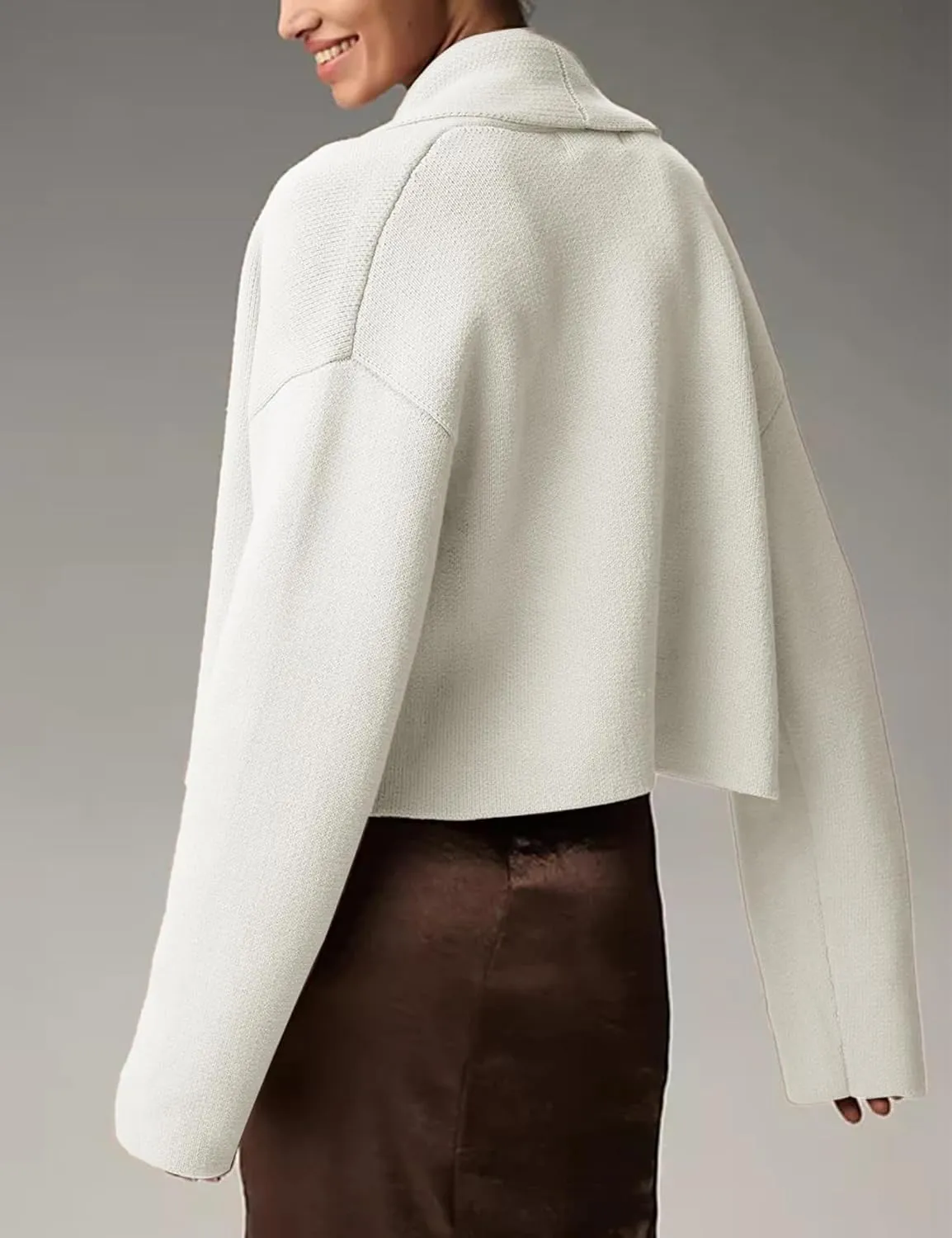 Womens Cropped Cardigan Sweater Chunky Knit Jacket Open Front Long Sleeve Elegant Cardigans Chunky Fall Outwear Coat