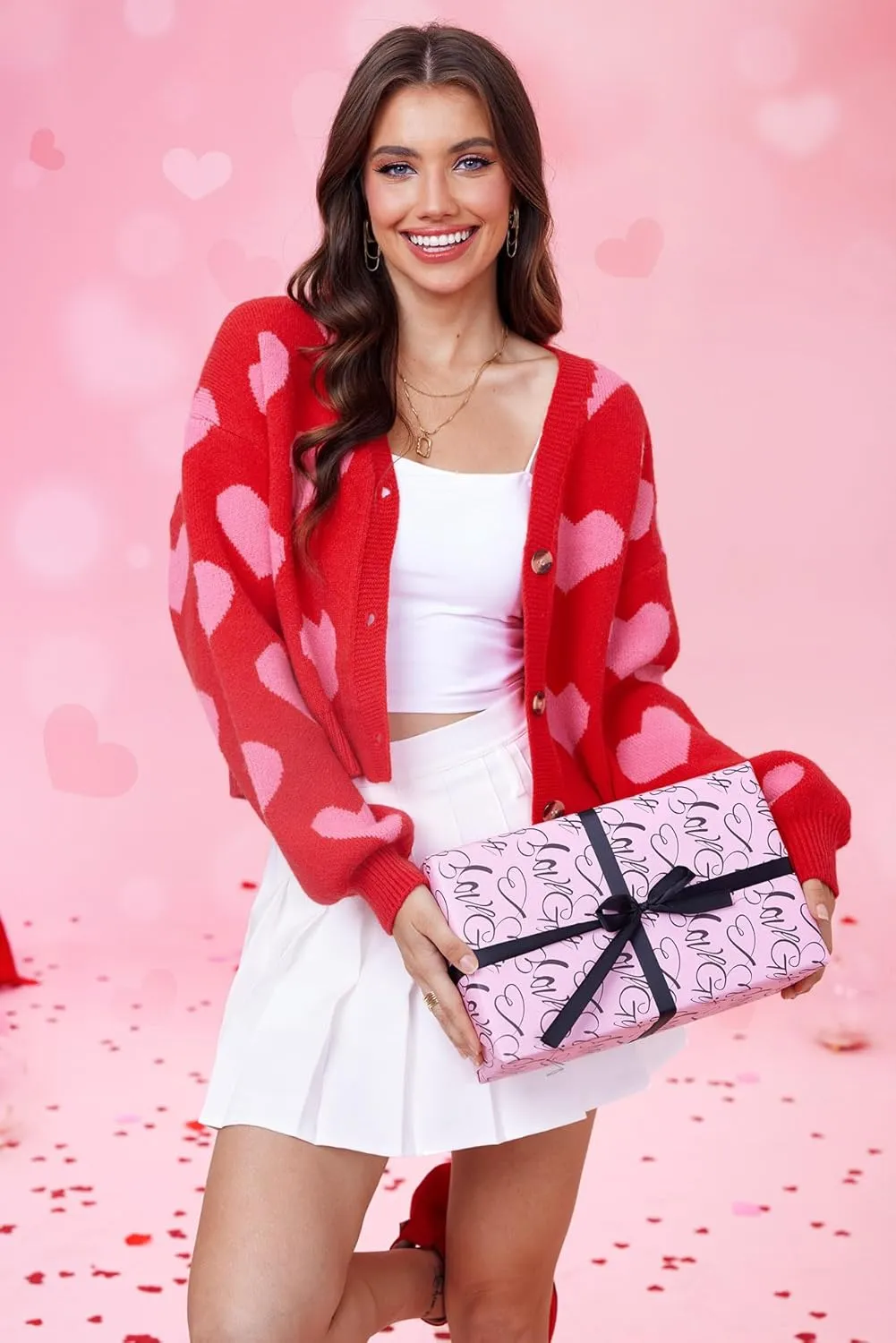Women's Cute Y2K Cropped Cardigan Long Sleeve Button Down Heart Sweater
