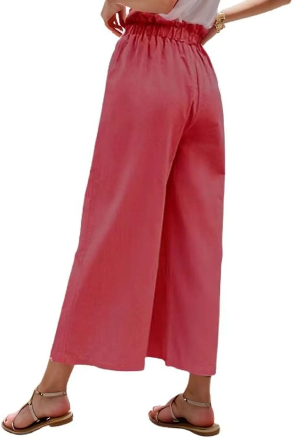Women's High Waisted Pants Palazzo Casual Pants Wide Leg Pleated Elastic Waist Long Fashion Trousers