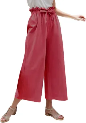 Women's High Waisted Pants Palazzo Casual Pants Wide Leg Pleated Elastic Waist Long Fashion Trousers