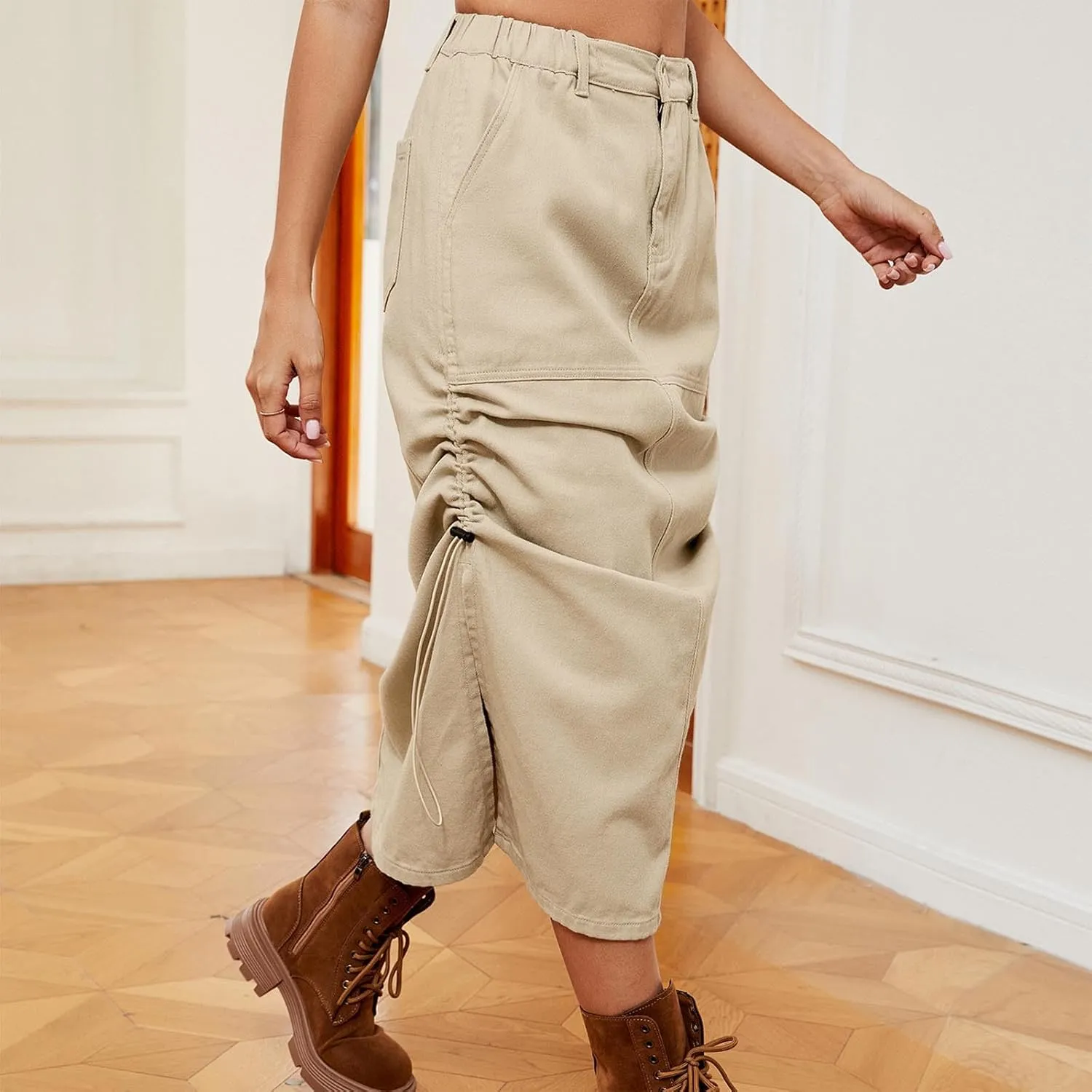 Women's Jeans Skirt Trendy Button High Waisted Skirt Teen Girls Loose Fit A-Line Going Out Streetwear Jean Skirt