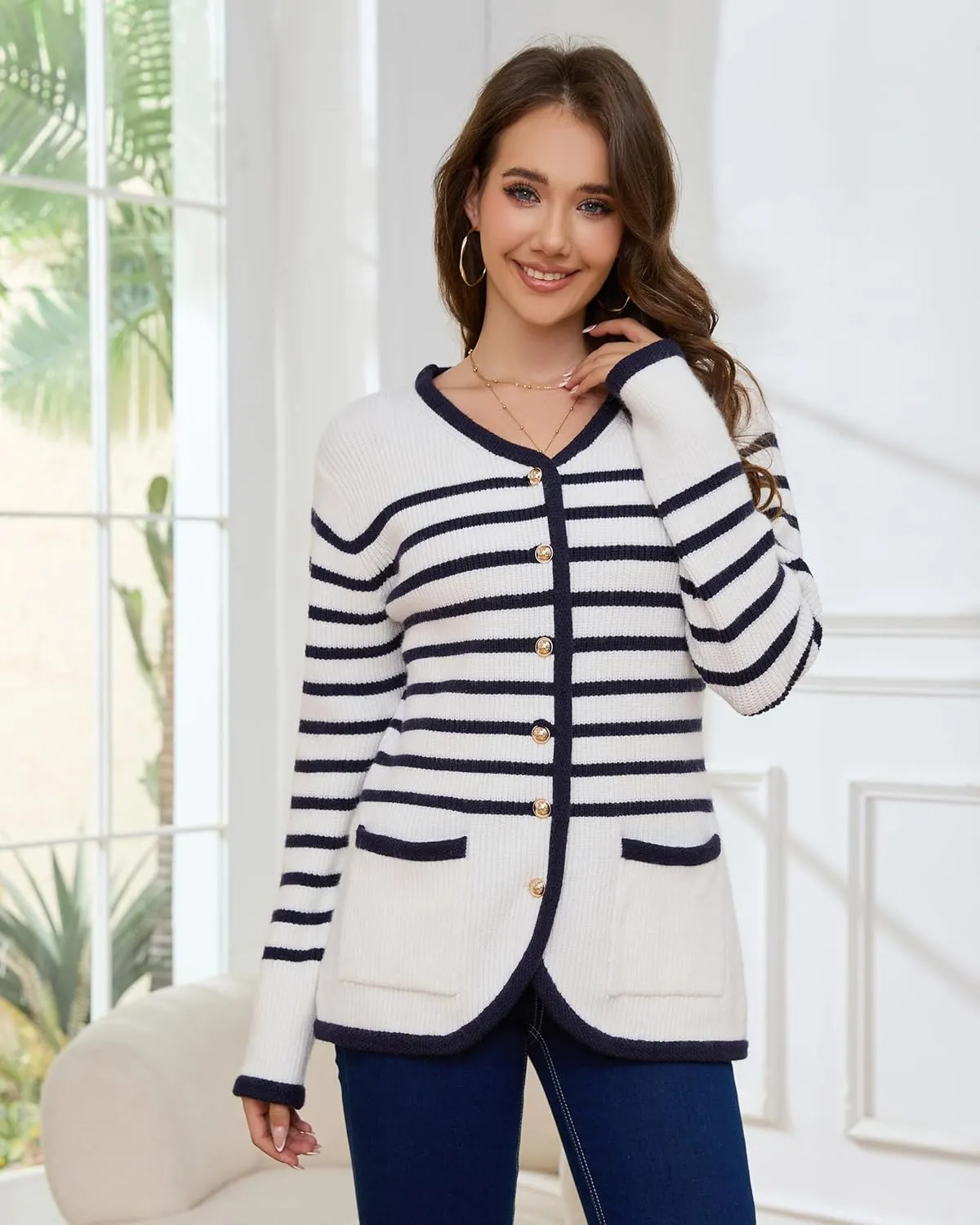 Womens Knit Cardigan Sweaters Casual Long Sleeve Open Front Button Down Coat Trendy Winter Outerwear with Pockets,Loose Fit