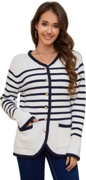Womens Knit Cardigan Sweaters Casual Long Sleeve Open Front Button Down Coat Trendy Winter Outerwear with Pockets,Loose Fit