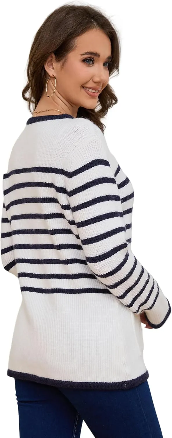 Womens Knit Cardigan Sweaters Casual Long Sleeve Open Front Button Down Coat Trendy Winter Outerwear with Pockets,Loose Fit