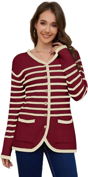 Womens Knit Cardigan Sweaters Casual Long Sleeve Open Front Button Down Coat Trendy Winter Outerwear with Pockets,Loose Fit