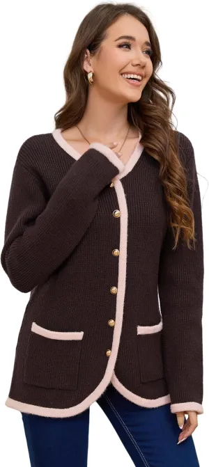 Womens Knit Cardigan Sweaters Casual Long Sleeve Open Front Button Down Coat Trendy Winter Outerwear with Pockets,Loose Fit