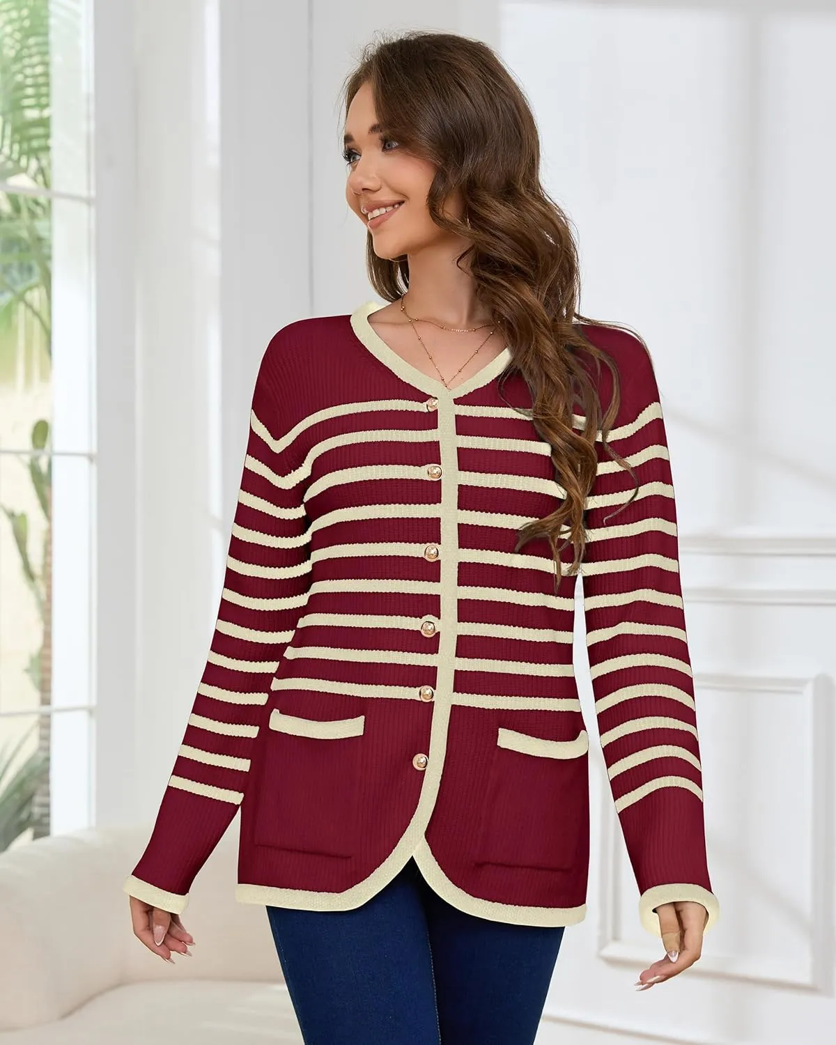 Womens Knit Cardigan Sweaters Casual Long Sleeve Open Front Button Down Coat Trendy Winter Outerwear with Pockets,Loose Fit